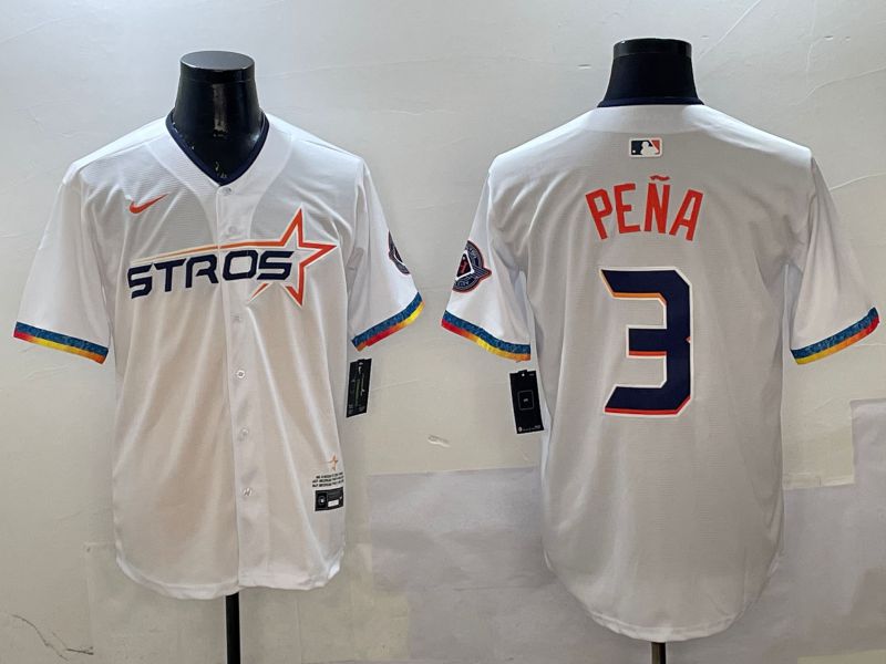 Men Houston Astros #3 Pena White Fourth generation Joint Name 2025 Nike MLB Jersey style 1